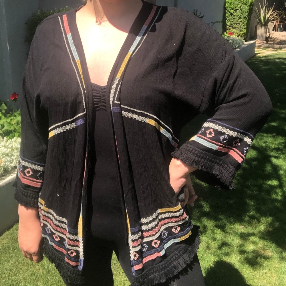 Black kimono with rose stitching